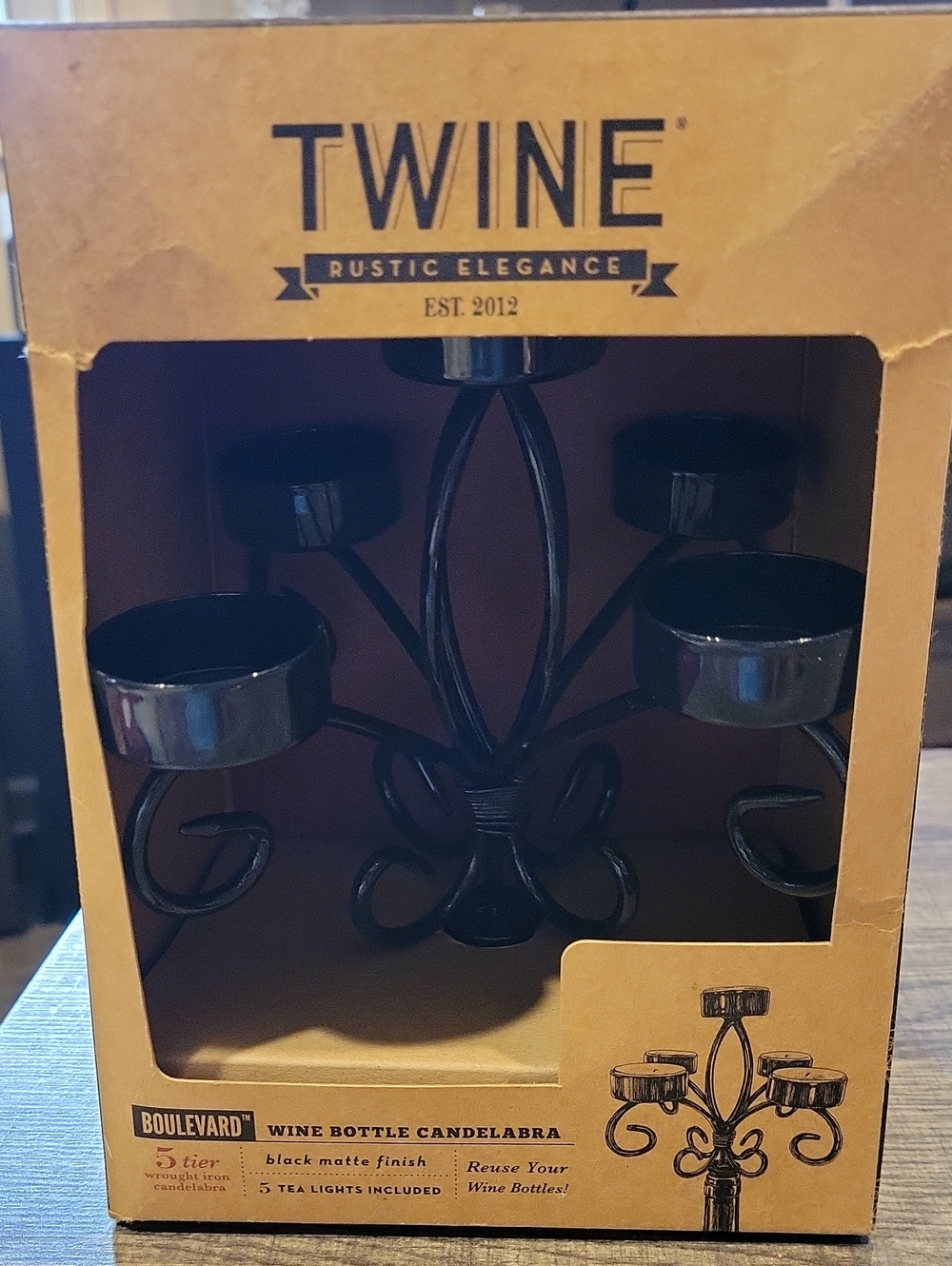 Boulevard Wine Bottle Candelabra,New W/ Tags,Black Matte Fin.,5 Tier
